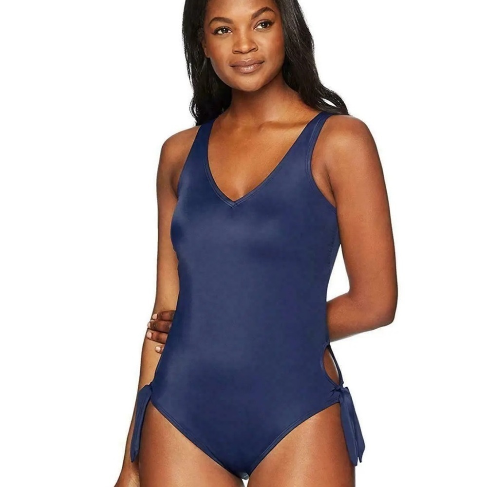 Coastal Blue Women's Blue 1 Piece Swimsuit With Hip Cut Out & Side Tie